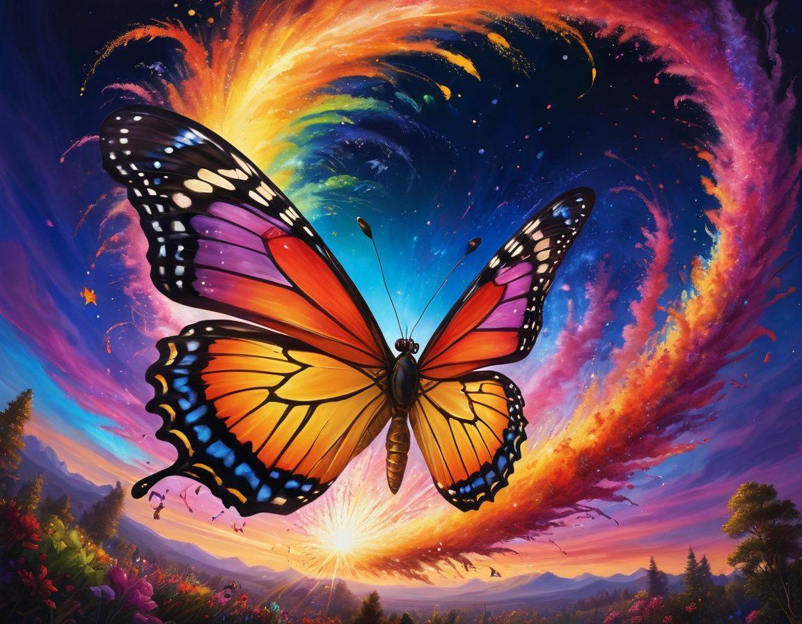A vibrant metamorphosis scene depicting an ordinary content piece evolving into an engaging experience, with elements like a butterfly emerging from a cocoon, colorful fireworks, and abstract art representing excitement and transformation. Include expressive faces reacting joyfully to the transformation. super-realistic. vibrant colors. dynamic composition.